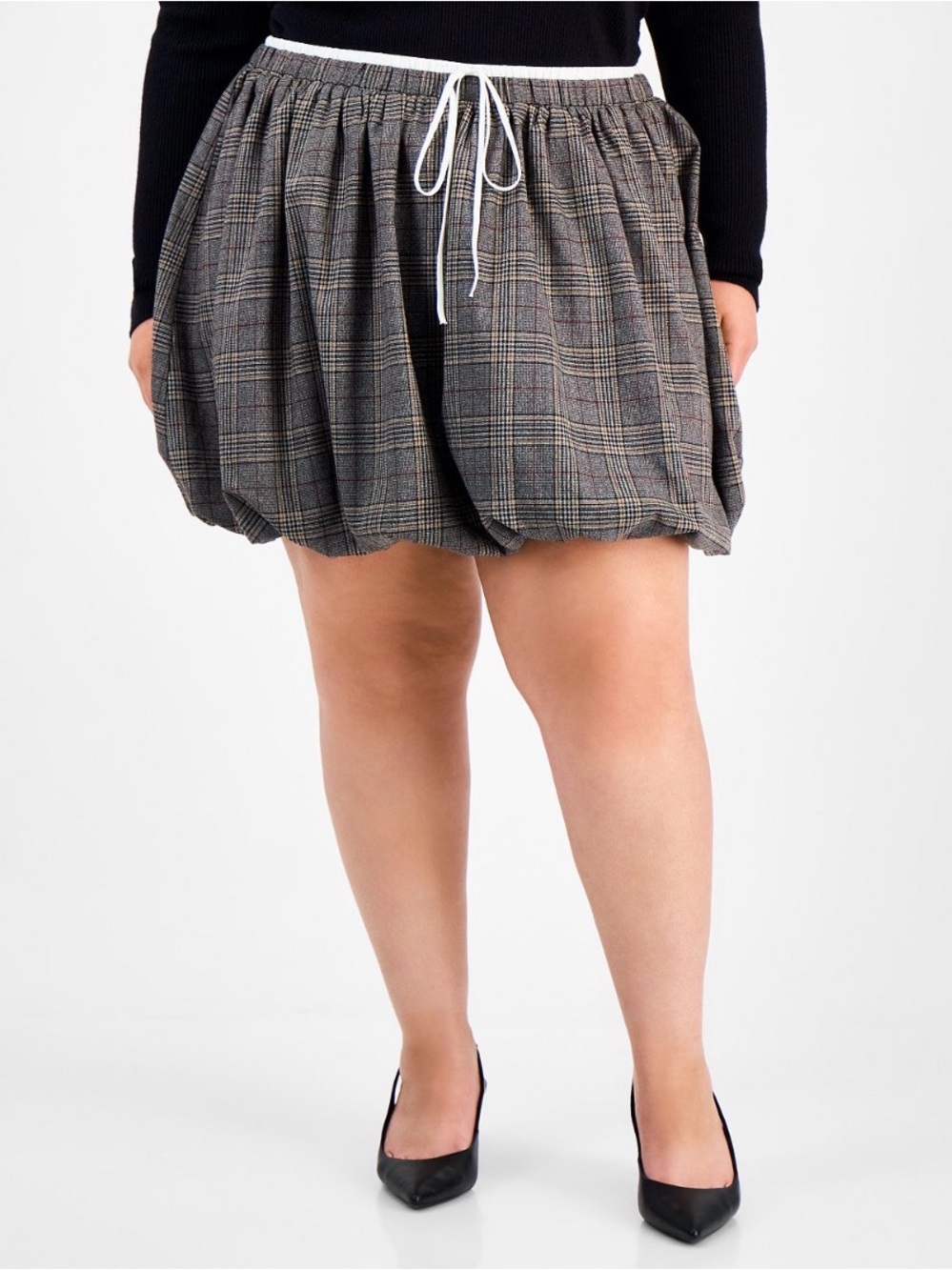 Plus size 0x plaid draw string  preppy Bubble Mini Skirt NWT